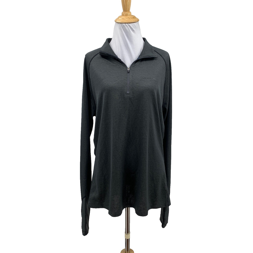 Merrell Shirt Womens L Large Gotham Gray Select Wick 1/4 Zip Thumbholes Pullover